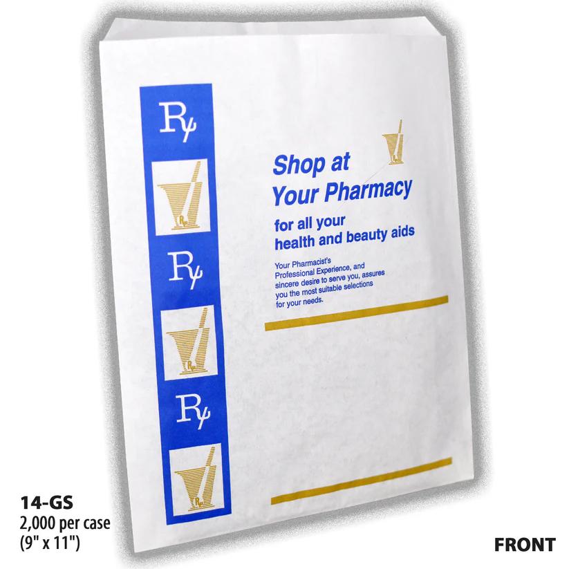 GS-14-FRONT, white paper pharmacy bag