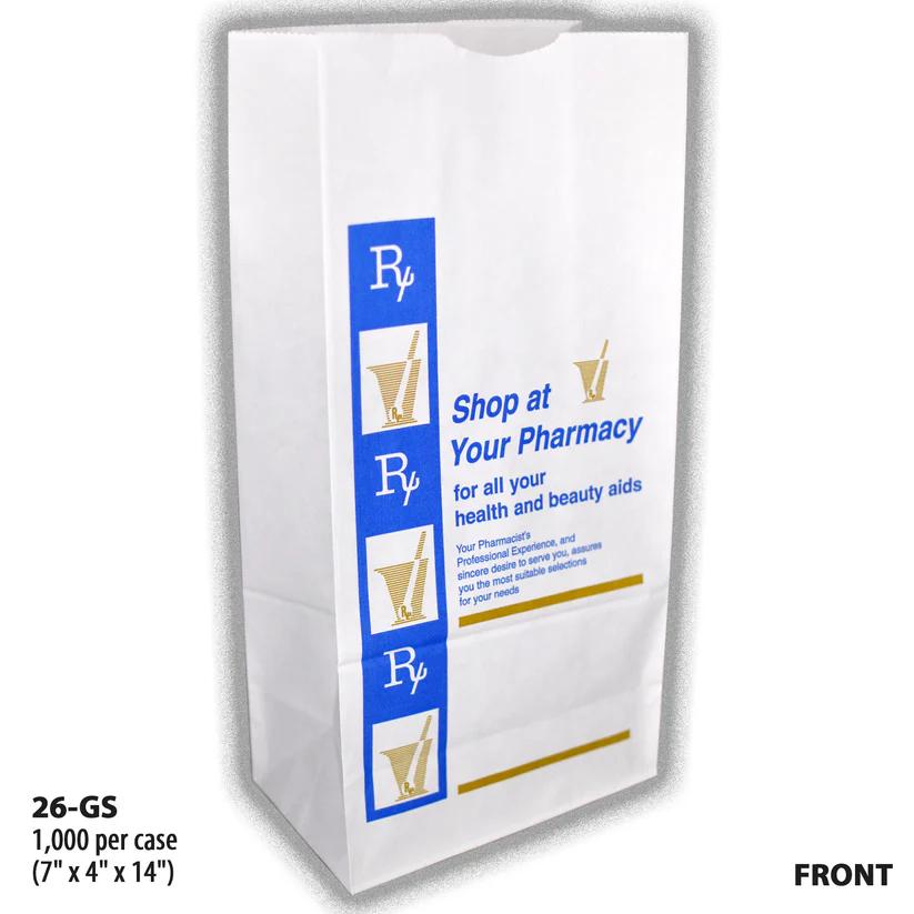 GS-26-FRONT, white paper pharmacy bag