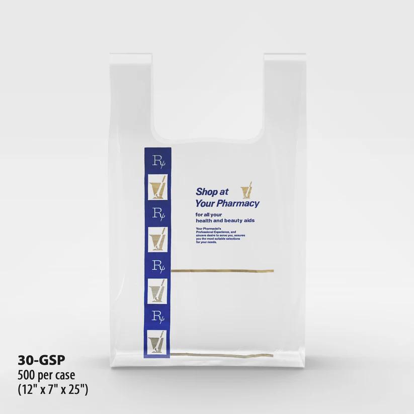 30-GSP-FRONT, white plastic pharmacy bag
