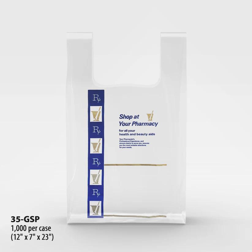 35-GSP-FRONT, white plastic pharmacy bag