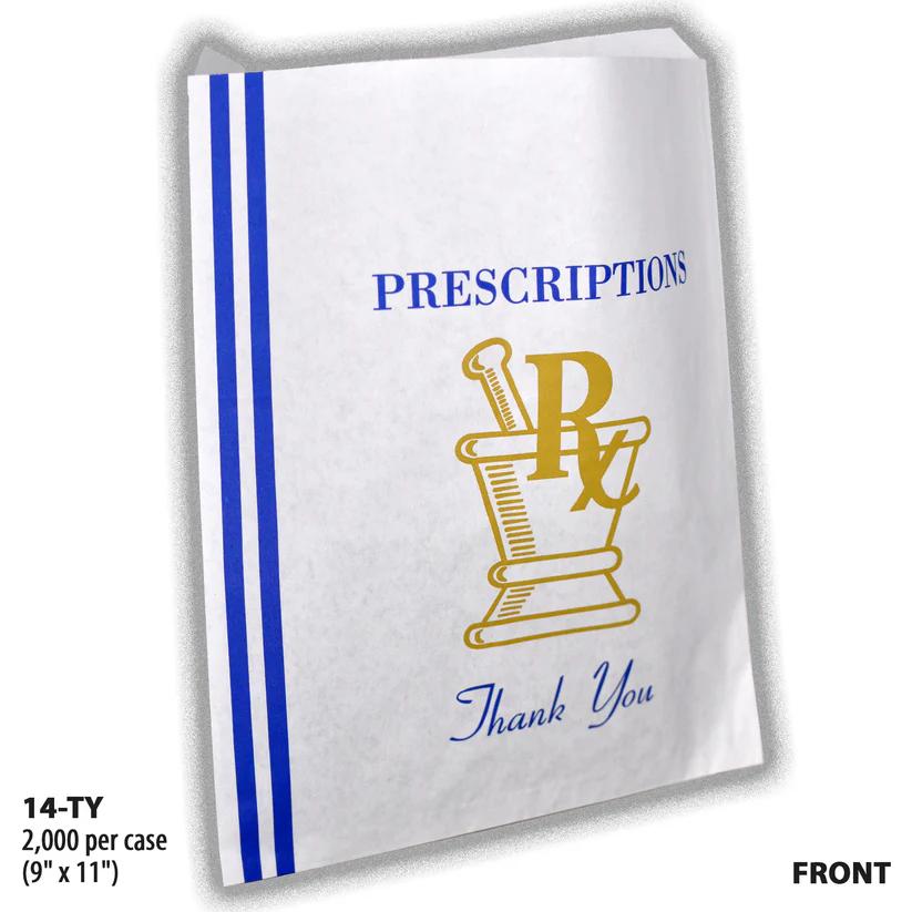 TY-14-FRONT, white paper pharmacy bag