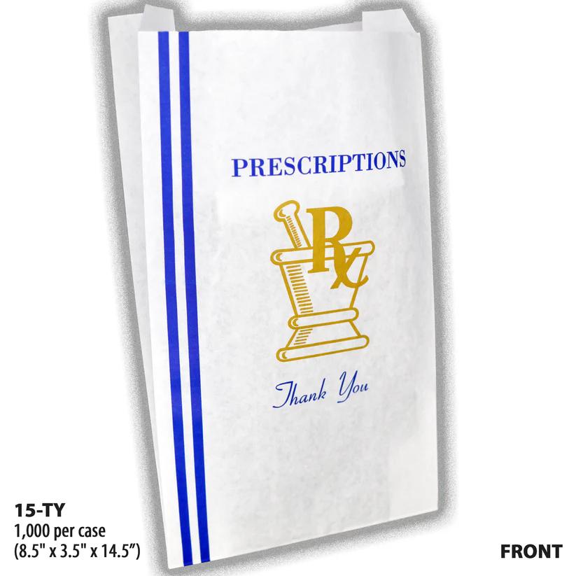 TY-15-FRONT, white paper pharmacy bag