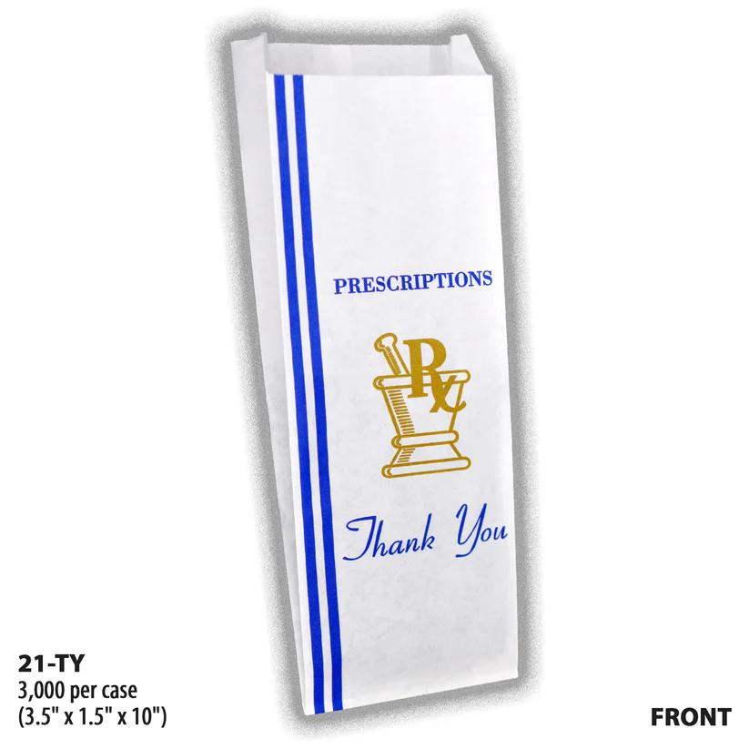 TY-21-FRONT, white paper pharmacy bag