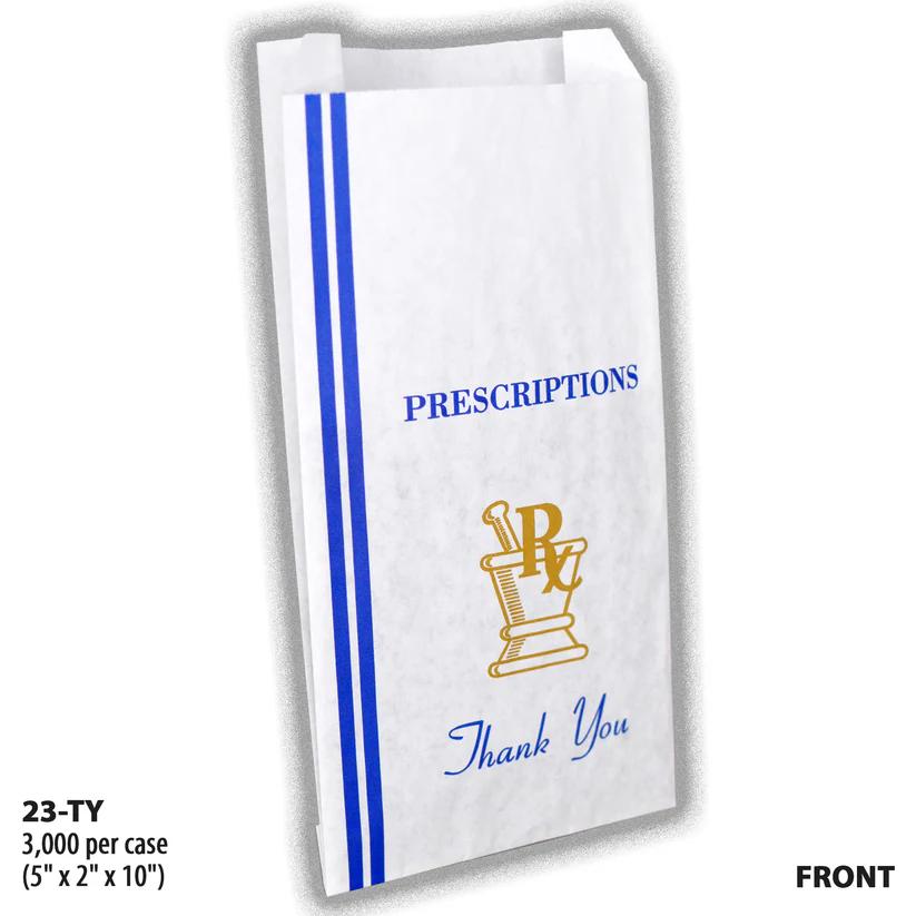 TY-23-FRONT, white paper pharmacy bag