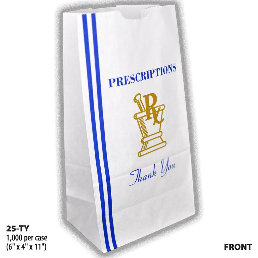 TY-25-FRONT, white paper pharmacy bag