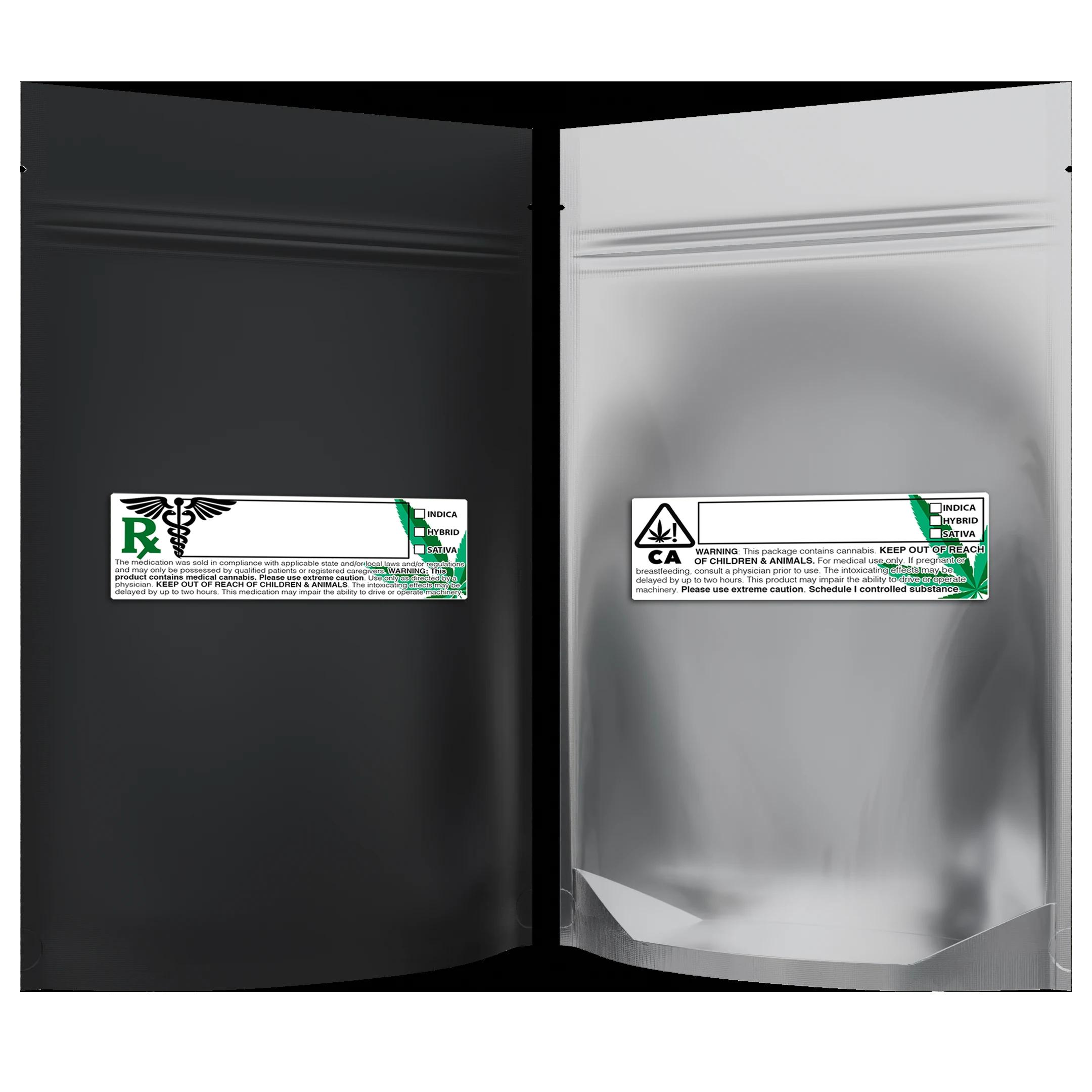 1 oz Matte Black/Clear + Labels, matte black/clear + labels mylar bag