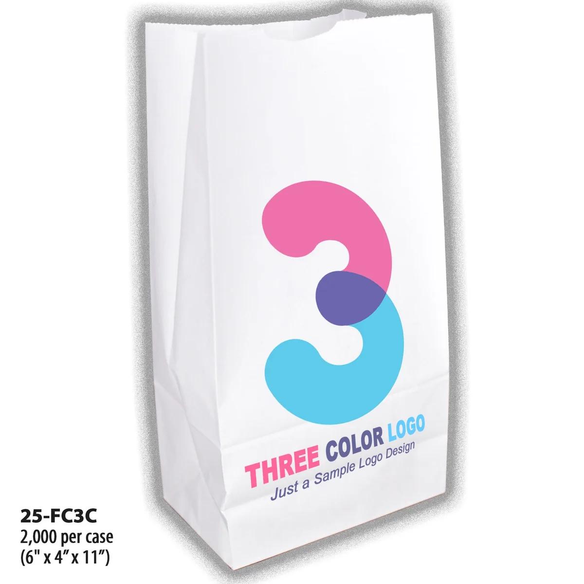 Full-Custom, 3-Color Bags, paper bag, #25 (6" x 4" x 11")