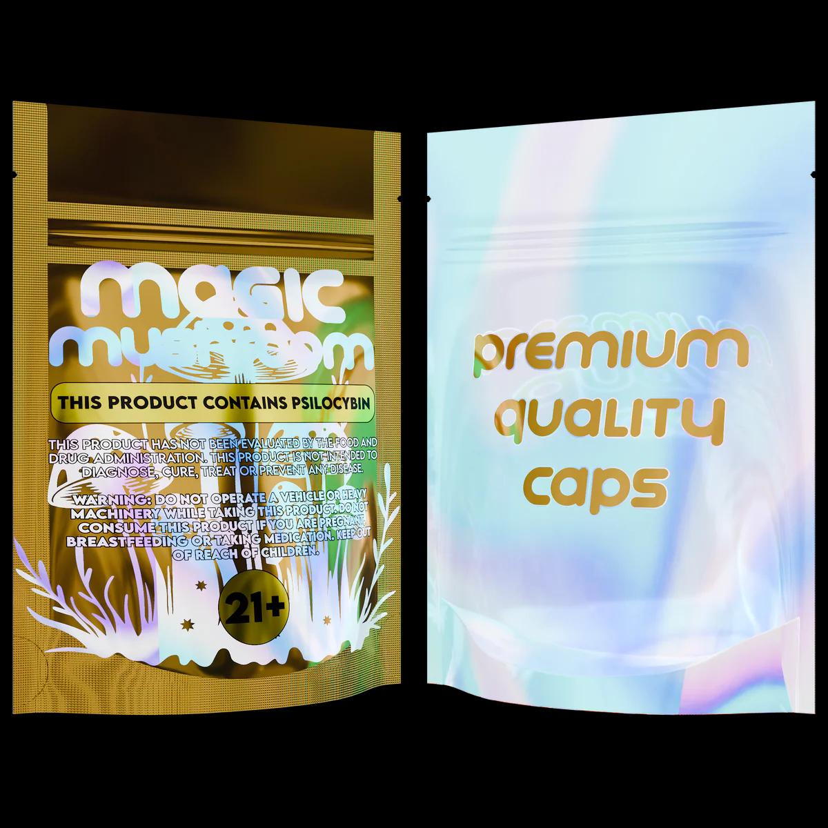 1/8 oz Burnt Copper Mushroom Pouch, holographic burnt copper mushroom pouch mylar bag