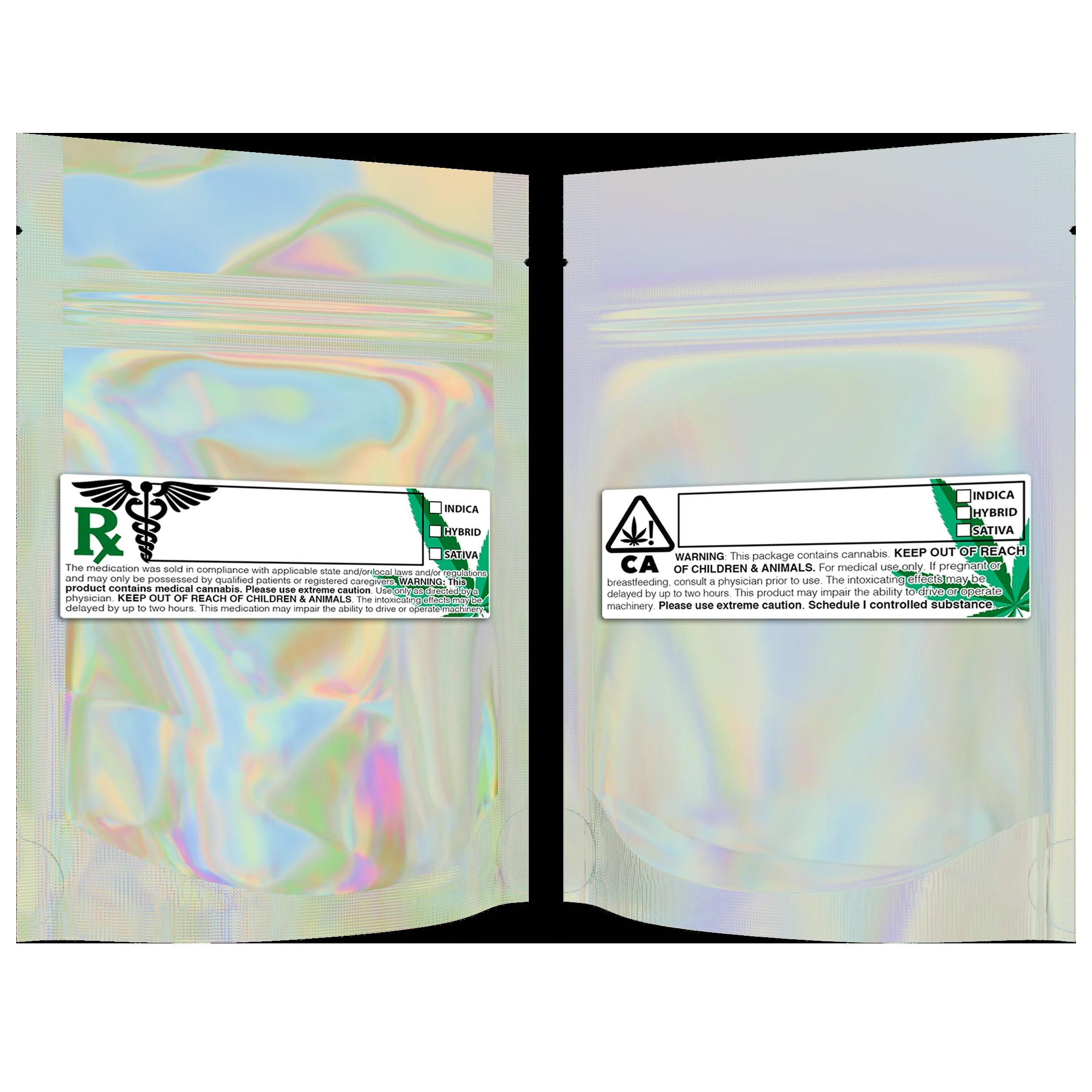 1/8 oz Holographic/Clear + Labels, holographic/clear + labels mylar bag