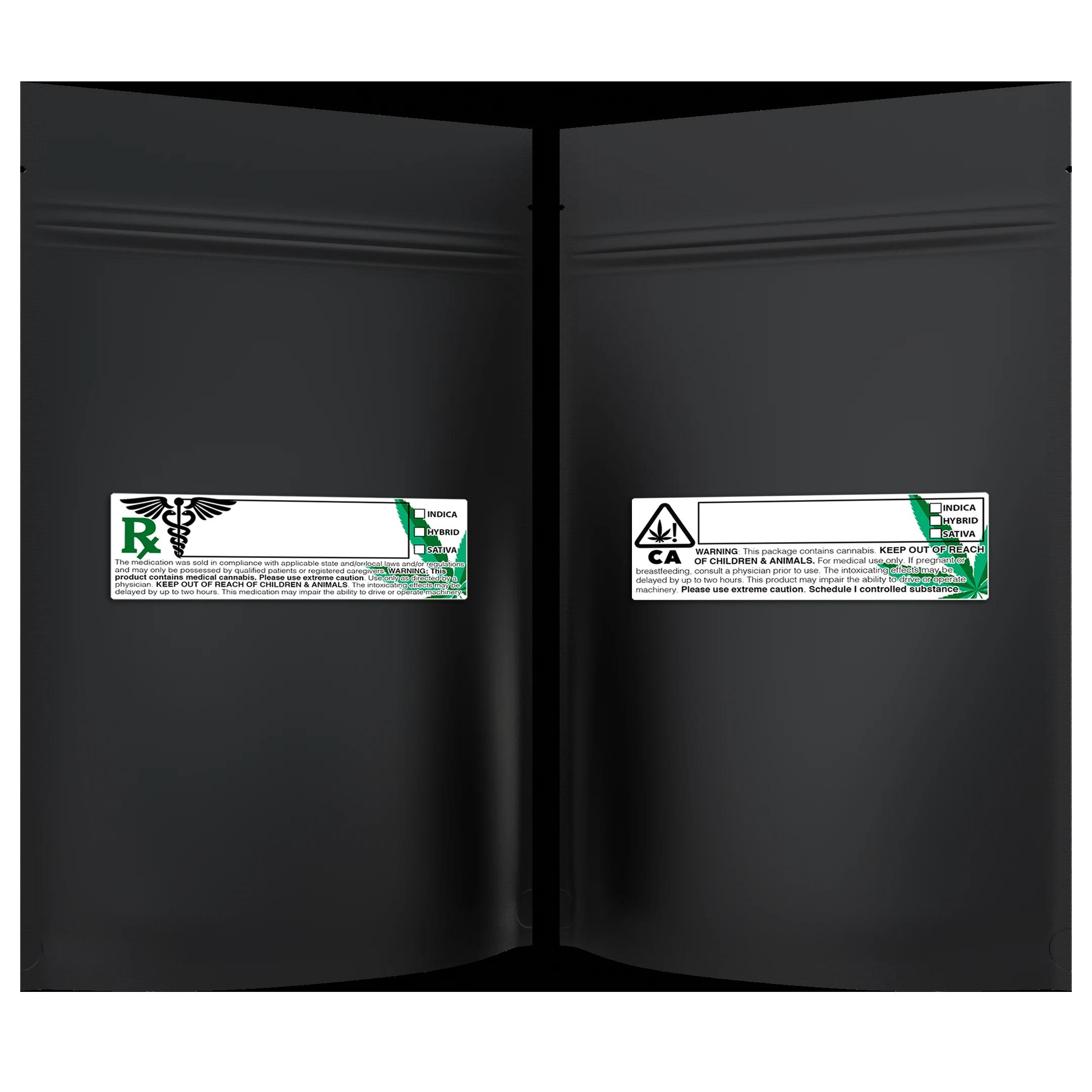 1 oz Matte Black Opaque + Labels, matte black opaque + labels mylar bag