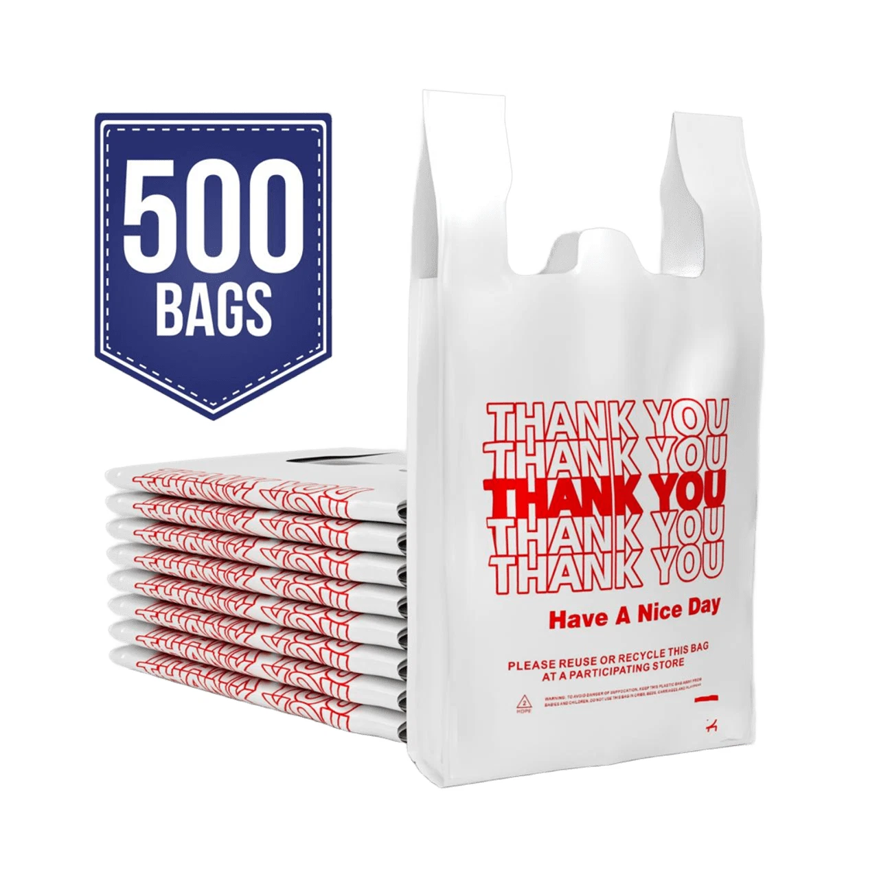 "Thank You" T-Shirt Bags, white plastic checkout bag, alternate view